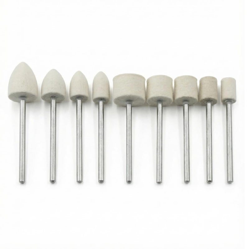 JUNLIXN 90mm Extended Shank Felt Polishing Bits, Extra Long 1/4'' Shank Compressed Wool Flet Polishing Kits for Rotary Tools, Drill (Pack of 9) - Image 1